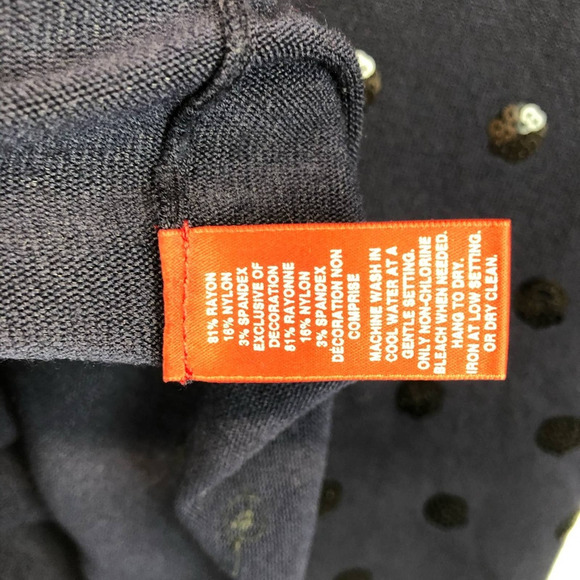 Saks Fifth Avenue Navy Blue Keyhole Sweater Sequin Polka Dot Long Sleeve Top S - Picture 5 of 5